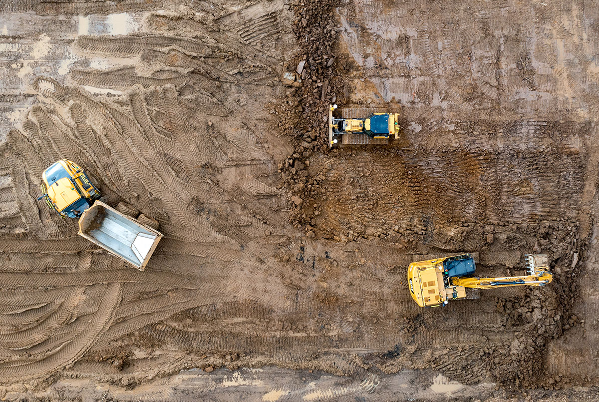 Drone photograph of plant machinery on a buliding site
