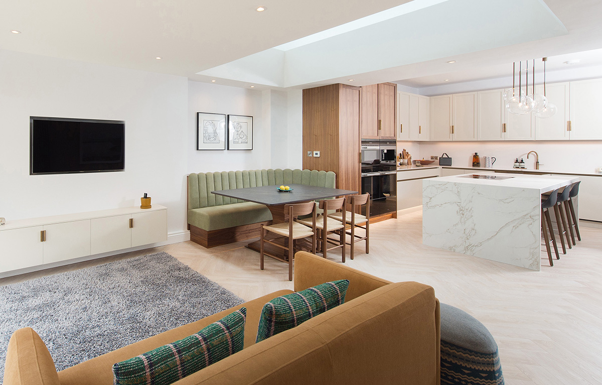 TV area and kitchen