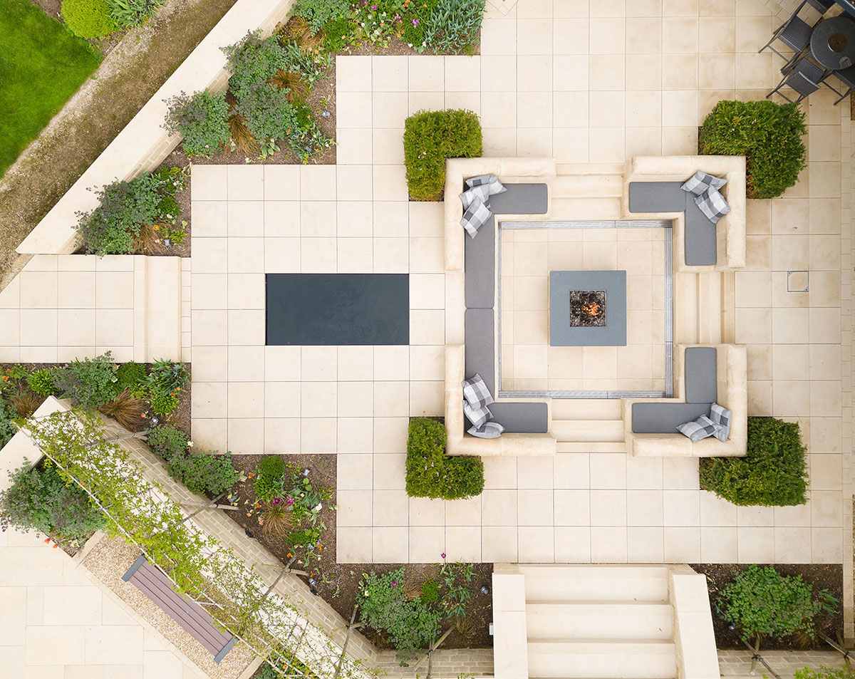 Abstract shot of a terrace and fire pit